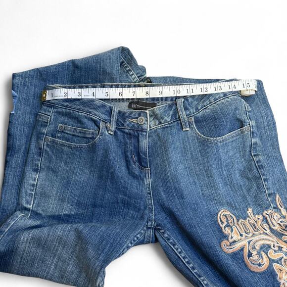 Y2k mcbling mall core embroidered "Rock n' Rose" low rise blue jeans wmns 4P 29" - Picture 6 of 8